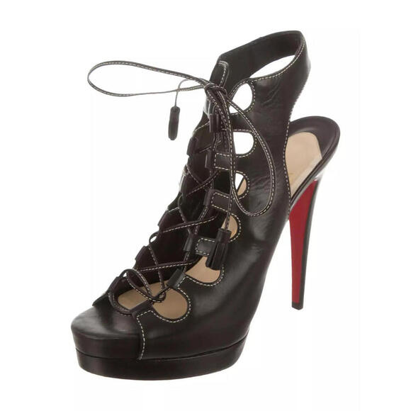 Christian Louboutin Black Miss Fortune Lace Up Platform 120 Sandal Shoe 37.5/7